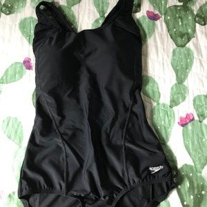 Speedo Women's Racerback One Piece PowerFLEX Swimsuit Princess Seams Black Sz 12
